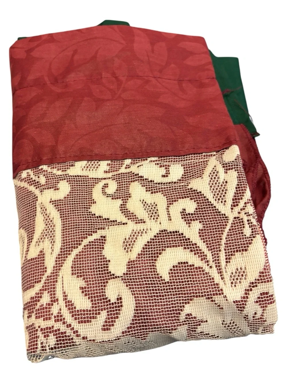 Vint Country Home Valance Ruffle Curtain Multi Tier Burgundy Lace Hunter Green